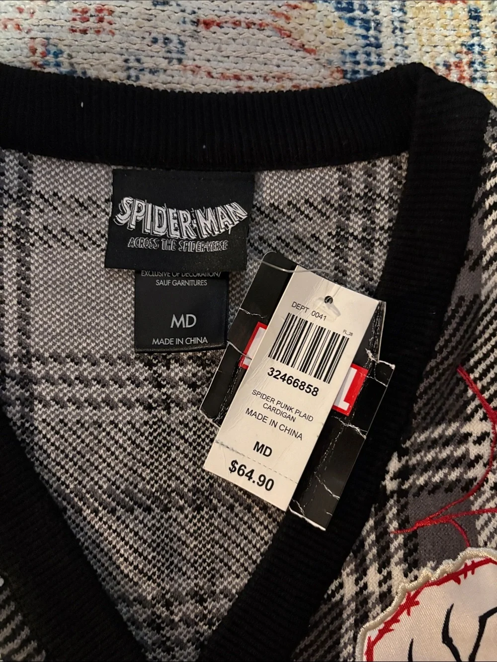 BoxLunch Spider-Man Across the Spiderverse Spider Punk Plaid Cardigan SZ M NWT - Picture 3 of 4